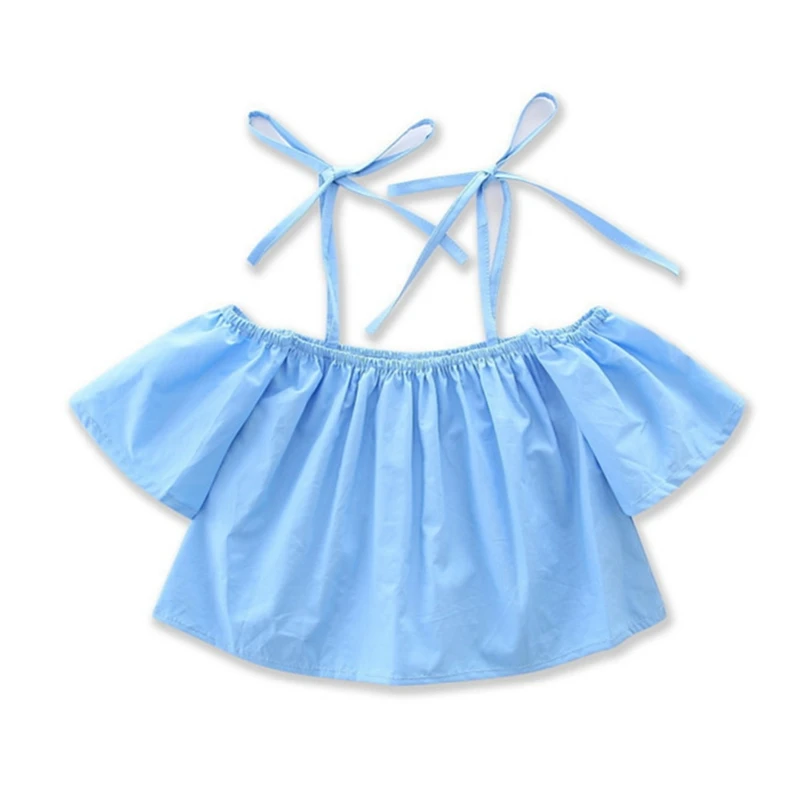 Summer Fashion Girl Blue Suspender Top And White Print Skirt Kit Kid Two-piece Fashion Outfit Set Newborn Baby Girl Clothes