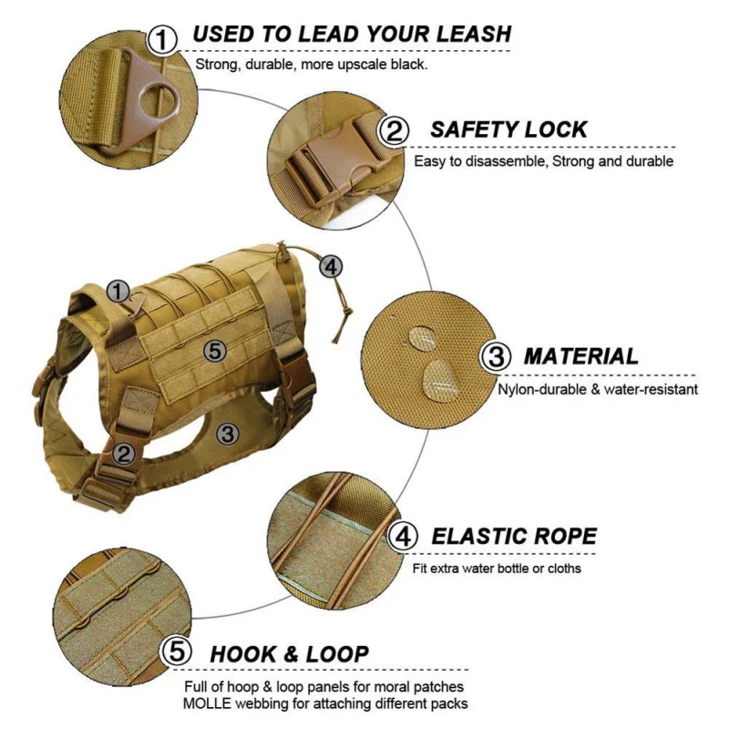  Adjustable Tactical Service Dog Vest Training Hunting Molle Nylon Water-resistan Military Patrol Do