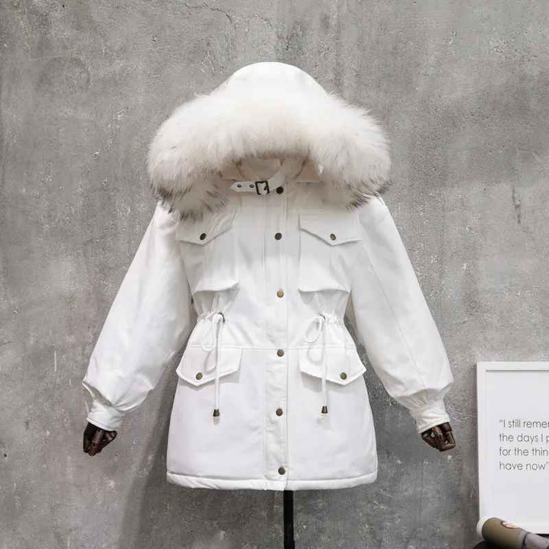 GBYXTY, толстая пуховая куртка, парка,, зимняя женская куртка с мехом енота, пуховик с утиным пухом, с капюшоном, пальто, ZA1599