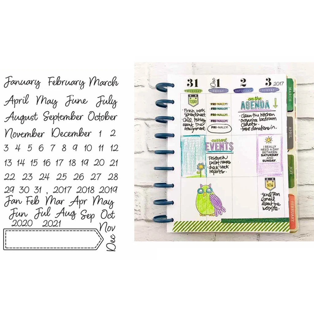 

Months Agenda Planner Silicone Stamp Rubber Seal Transparent Clear For Scrapbook Album Embossing Decor DIY Crafts 4x6in