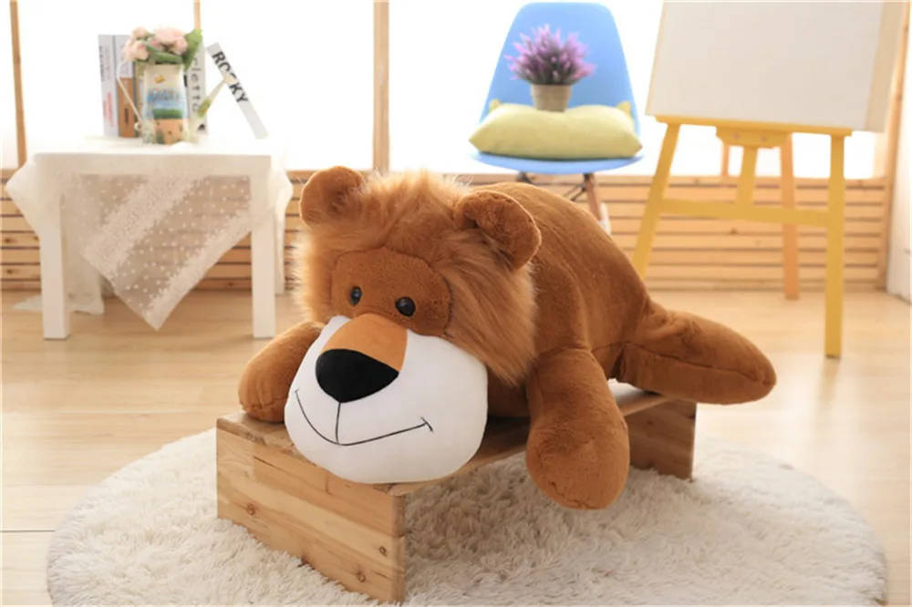 Fancytrader Pop Soft Forest Animal Plush Toy Lying Lion Elephant Tiger Horse Stuffed Doll Kids Play Toy Baby Gift4