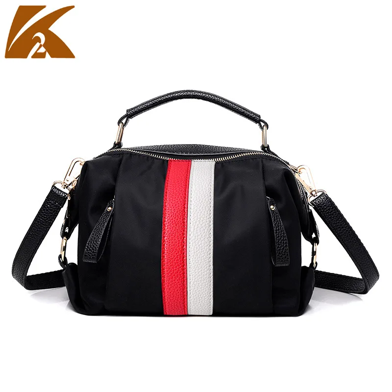

KVKY brand nylon oxford travel bag color strip color mosaic female bag women handbag shoulder bag sports leisure Messenger bag
