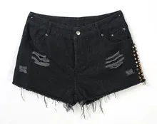 New Arrival women summer style shorts denim rivet high waist black shorts