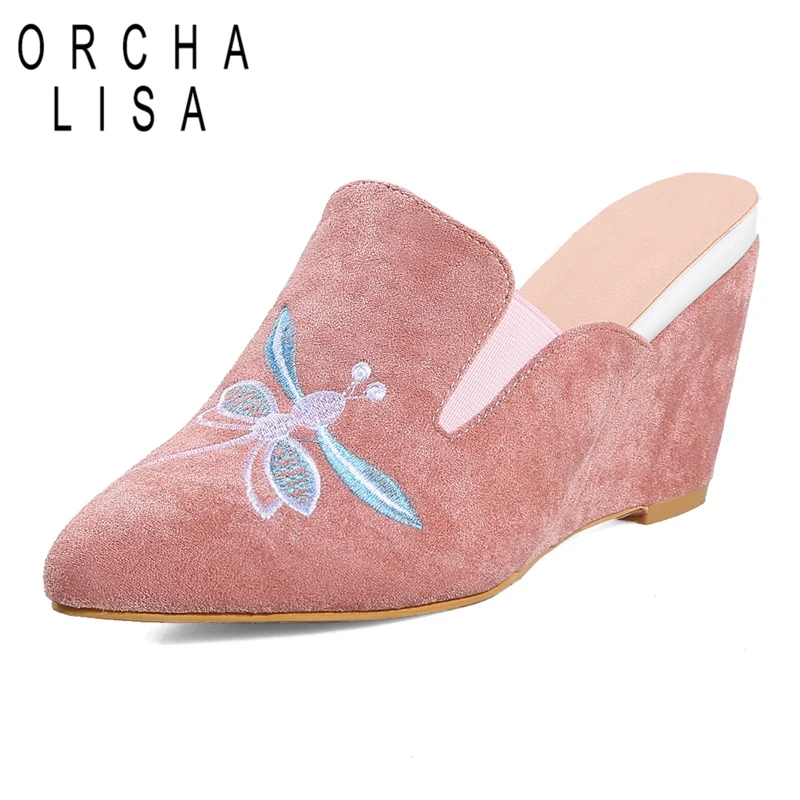

ORCHA LISA Women Sandals Embroider Summer mules Slippers Shoes Women Wedges Sandals outdoor Women Shoes C562