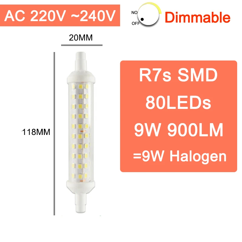 Светодиодный потолочный светильник R7S лампа 6 Вт~ 15 Вт с регулируемой яркостью переменного тока 220V 240 78 мм 118 мм 135 мм заменить пятно трубки галогенные светильник 50w 100w 150w 200w потолочные светильник - Испускаемый цвет: 118MM Dimmable 9W