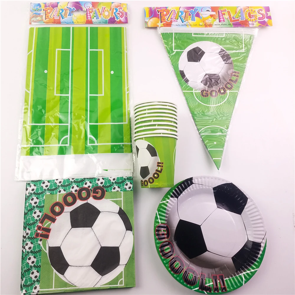 

51pcs Kids Favors Football Soccer Banners Tablecloth Decoration Napkins Birthday Party Cups Baby Shower Green Plates Supplies