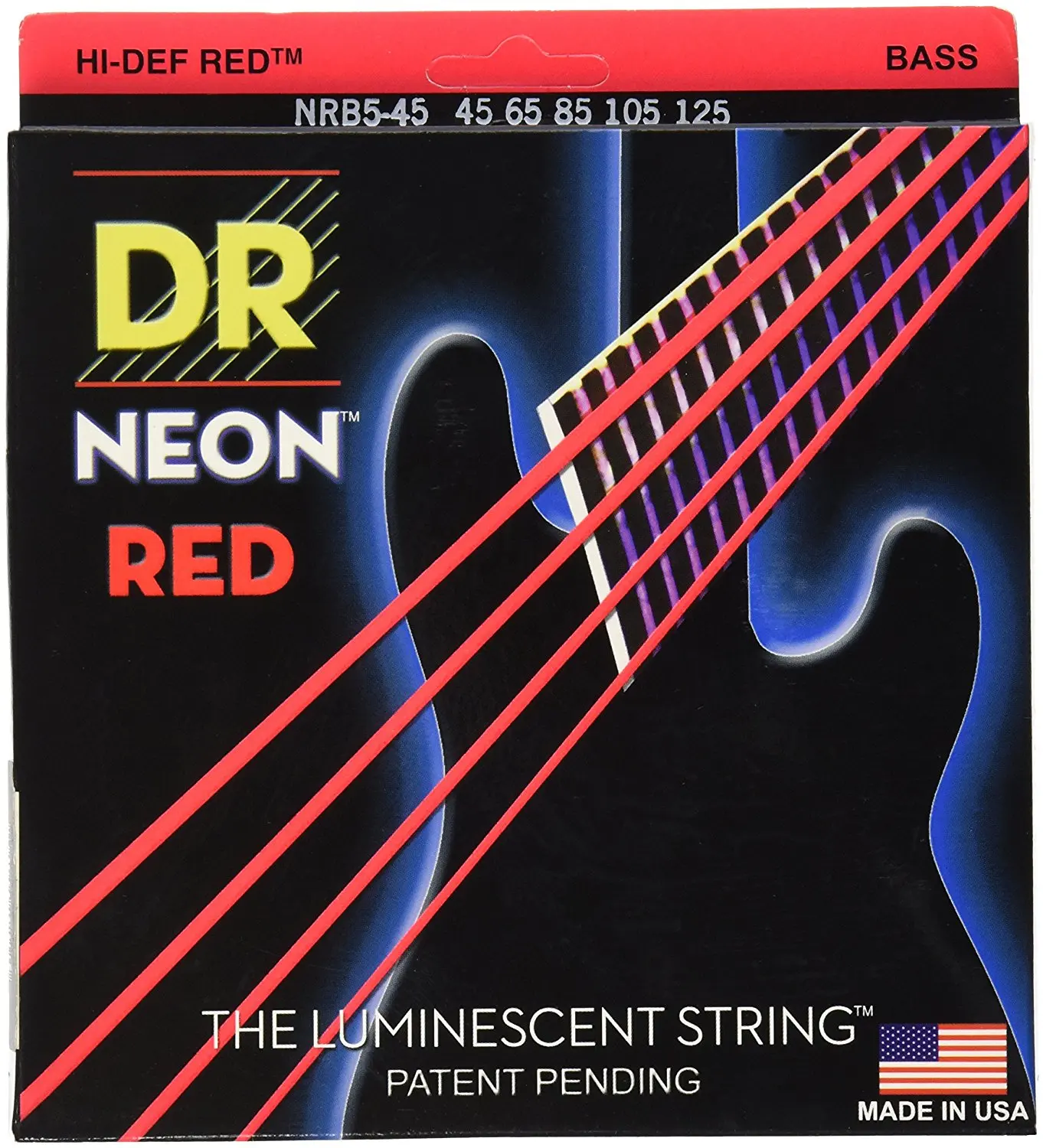 Струны DR NMCB5-45 DR NEON 5-строка для бас-гитары, средний размер, мульти-Цвет 45-125 и 7 много цветов