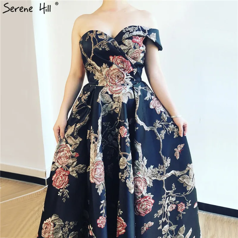 Темно-синие Сексуальные вечерние платья с цветочной вышивкой, вечерние платья без рукавов на одно плечо, Serene Хилл LA60904