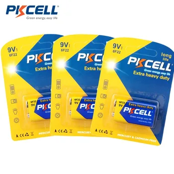 

3Pack/3Pcs PKCELL 9V 6F22 Primary Battery 6LR61 Super Heavy Duty Batteria Single use Batteries For electronic thermometer