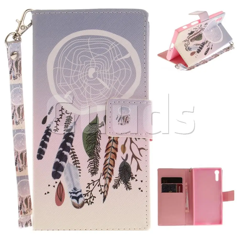 Wind Chimes Hand Strap Leather Wallet Case for Sony Xperia XZ