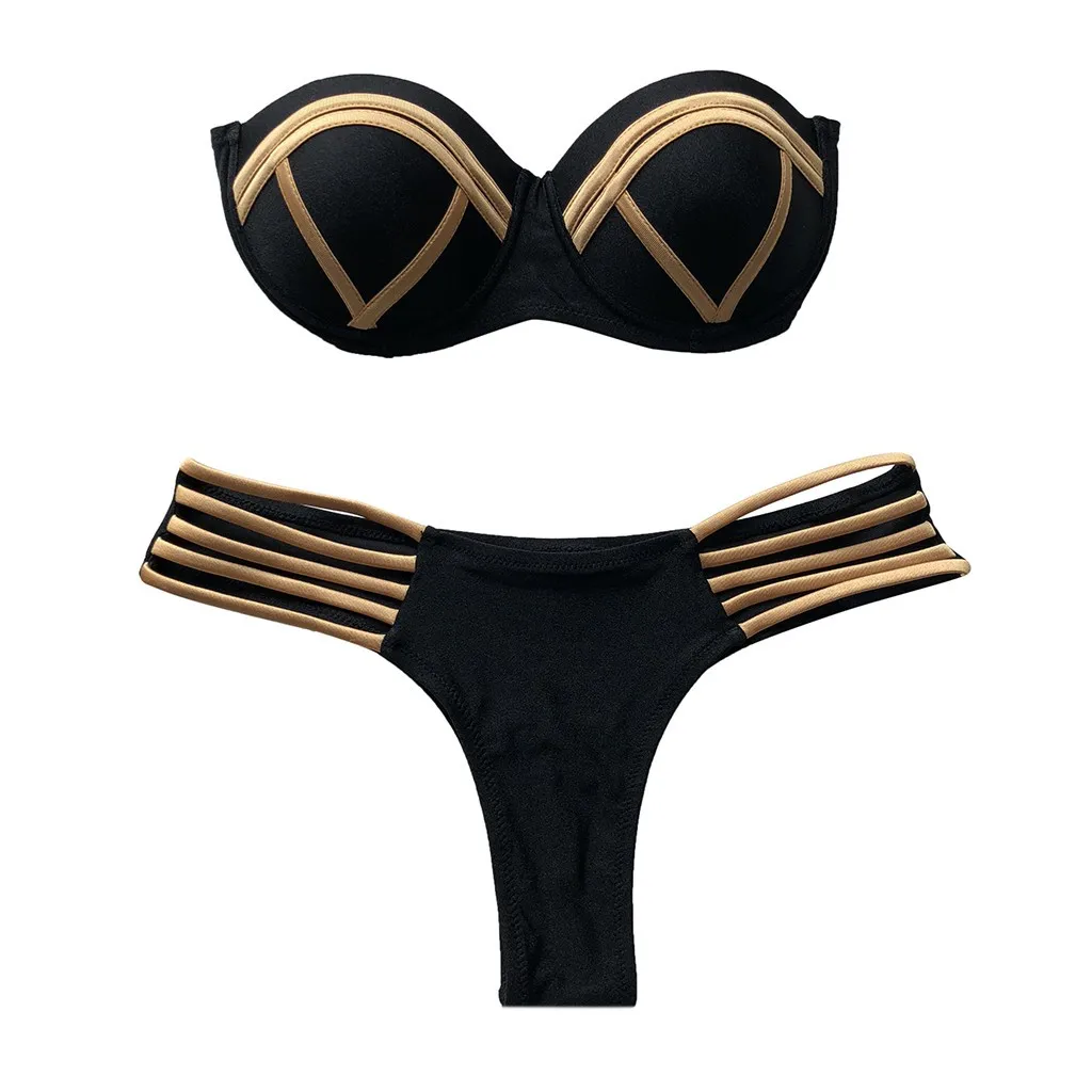 

MUQGEW Metallic Summer Swimwear luxury Fashion Women Sexy Bikini Set Hot Stamp Sport Swimwear Push-Up Padded Swimsuit #1220
