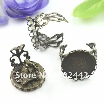 

Free Shipping 100 pcs 20 mm Round Adjustable Finger Ring Pads with Flower Lace Edge, Antique Bronze Style