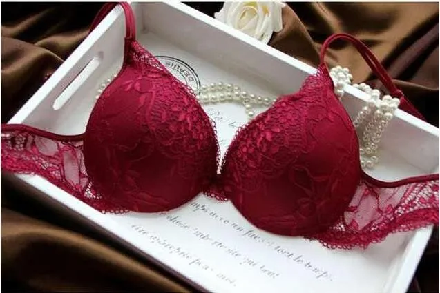 6 Colors Set Push Up Solid 32A-38C Bra Women Deep V Lace Decro Underwire Outfit Sexy Lace Bra Set For Free Shipping underwear sets sale