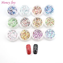12 шт./компл. Рождественский Цвета шестигранный ногтей Блеск порошок блестки красочные с порошком наконечники нейл-арта Рождественская Пышная юбка-американка с украшения подарки