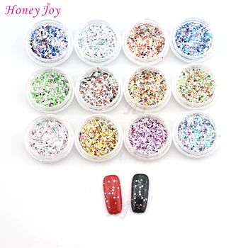 

12pcs/set Christmas Colors Hexagon Nail Glitter Powder Sequin Colorful Powder Tips Nail Art X'mas Decoration Gifts