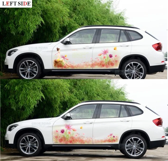 

LEFT SIDE Car Stickers Classical Beautiful Girl Flower Car-styling Waterproof High Quality Vinyl Fresh Innovation