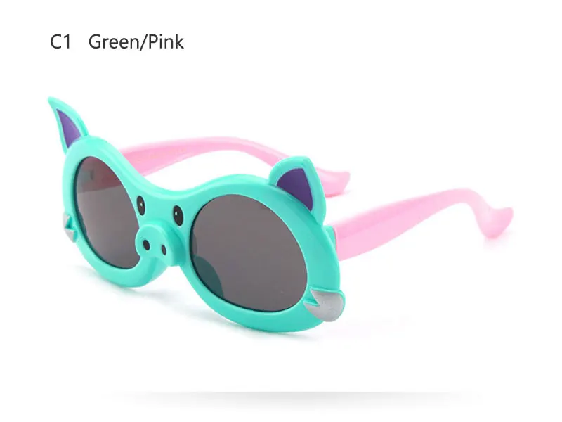 Мультфильм солнцезащитные очки с свинками Детские поляризованные стаканы Детские гибкий безопасная Оправа очков для солнцезащитных очков для мальчиков девочек с чехлом UV400