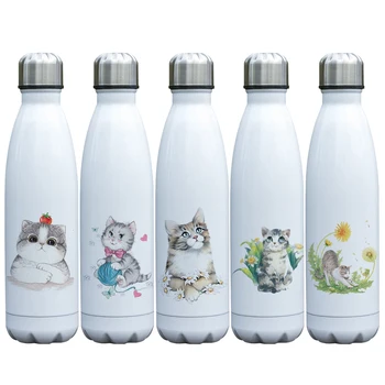 

17oz Print Bottle Lovely Cats Design Insulated Double Walled Stainless Steel Cola Water Bottle with Cute Cat Printing