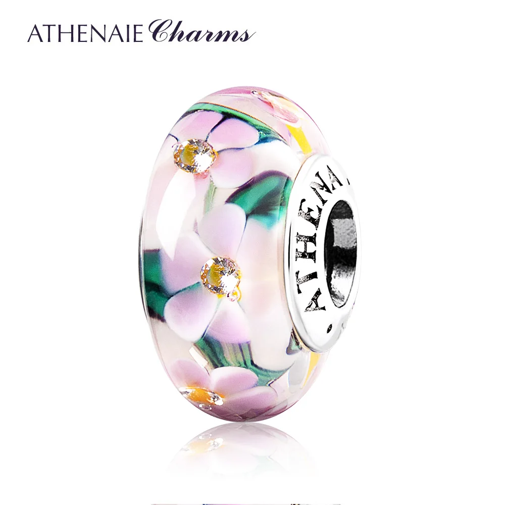 ATHENAIE Genuine Murano Glass 925 Silver Core Flower Garden Charms Bead Fit European Bracelets Necklace For Women DIY Jewelry