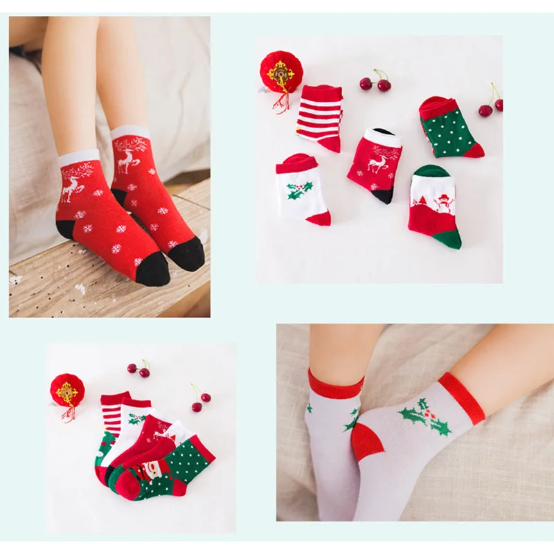5 PairsSet Baby Themed Socks Christmas Boys Girls Spring Autumn Socks Cartoon Kids Children Snowflake Elk Santa Claus BB3115 (1)