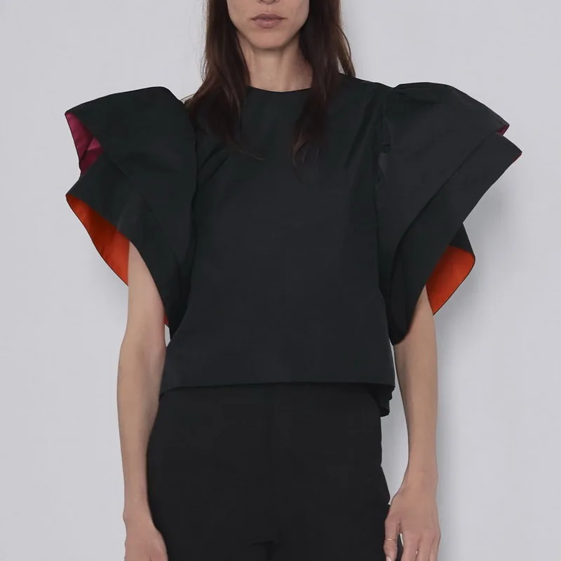 

Personality Women Tops Summer 2019 New Fashion Character Short Sleeve Outwear Modern Lady Flare Pullover