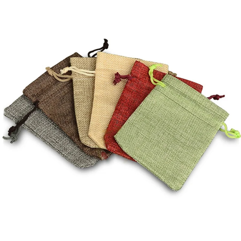 

10pcs Natural Linen Double Drawstring Beam Port Pocket Household Gift Wrap Storage Bag Candy Bag 7x9cm for Small Item Storage