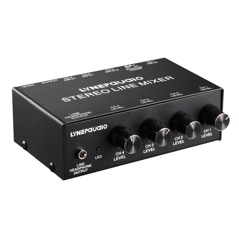 

Lynepauaio Audio Mixer 5 Channel Stereo Microphone Mixer With Headphone Monitor Volume Adjustment Dc12V Power Support Condense