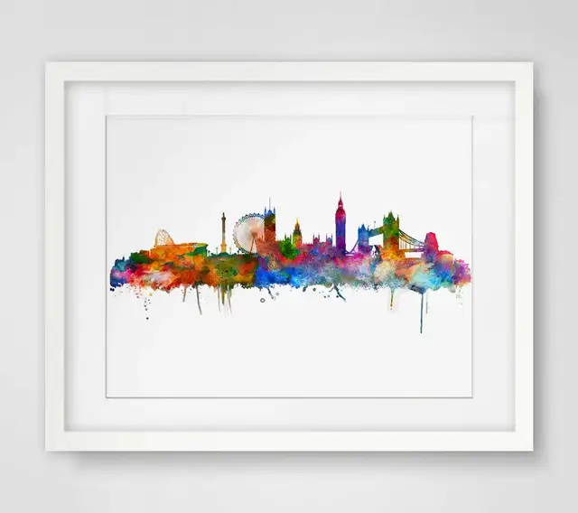 london watercolor skyline city poster map wall art skyline poster