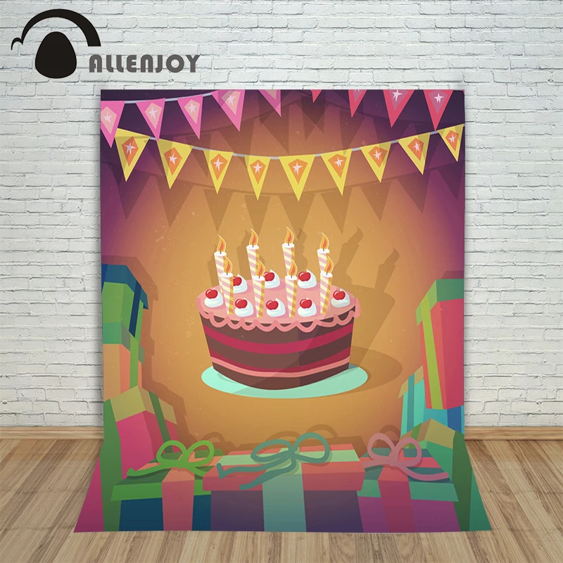 

Photography studio props birthday backdrops cartoon cake bunting surprise Happy Customize send rolled photo
