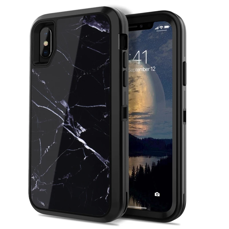 

GrandEver 3 in 1Hard Case For iphone 6 6s plus Cover ForFlamingo Black White Marble Best Protection Coque For Iphone X Funda
