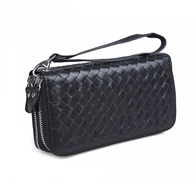 Men S Large Capacity Hand Woven Purses Clutch Bag Genuine Leather Men S Large Capacity Hand Woven Purses Clutch Bag Genuine Leather Knitting Double Zipper Handbags