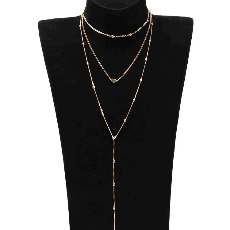 

Women Long Necklace Retro Punk Fashion New Necklace Trend Multi - Storey Street Sexy Peach Heart Pendant Necklace Colar Feminino