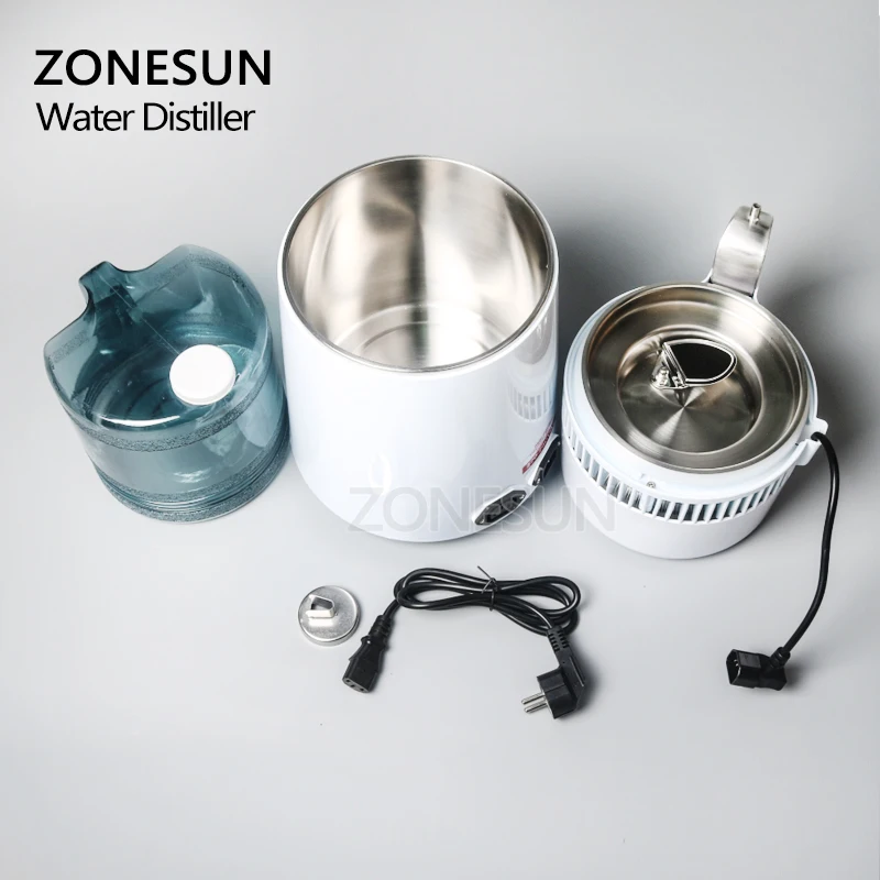 ZONESUN 4L дистиллятор воды из нержавеющей стали очиститель чистой воды очиститель воды дистиллятор фильтр очистка контейнер