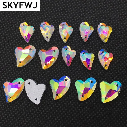 

10x14mm Glass Crystal Heart Shape Sew On Rhinestone Clear Crystal AB Color Flatback Sewing Strass Stones Dress Making