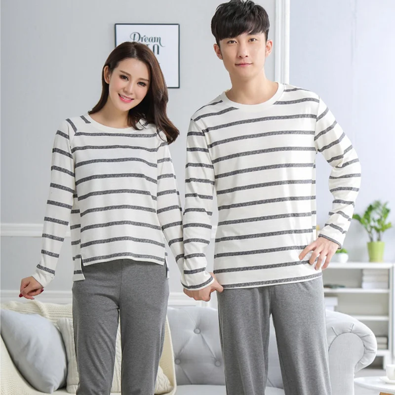 

New Pajamas Set For Men Women Cotton Couple Pyjamas Long Sleeve Casual O-neck Sleepwear Pyjamas Homewear Pajamas Puls Size