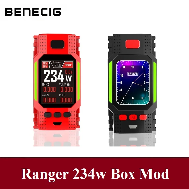 

Benecig 234w TC E Cigarette Mod Vape Dual 18650 Battery Electronic Box Mod With Big Screen RGB LED Bar Huge Vapor E Smoker