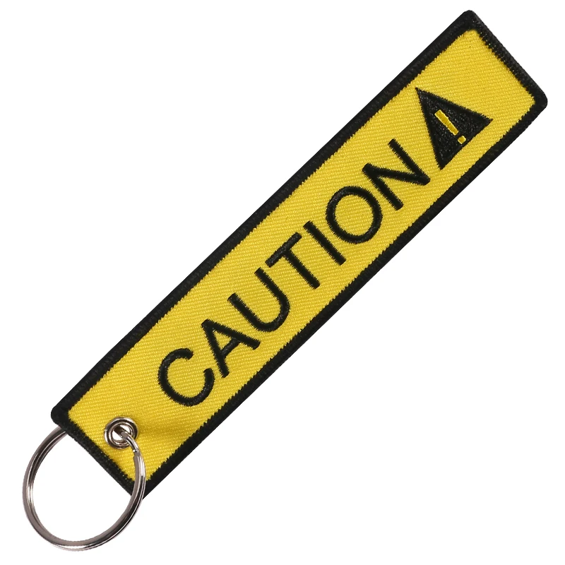 New-CAUTION-Keychain-Embroidery-Black-Letter-Yellow-Key-Chain-Holder-for-Cars-and-Motorcycles-Key-Fob (2)