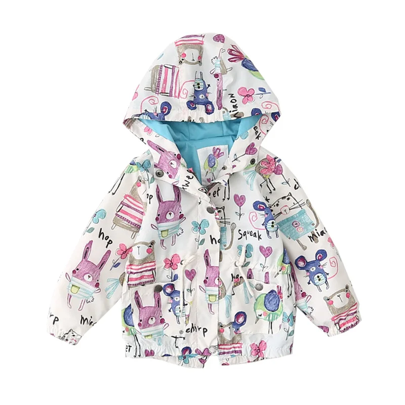 Spring Autumn Baby Girls Coat 2017 New Cartoon Pattern Cute Children Outerwear Hooded Kids Jackets for 2 3 4 5 6 Years | Детская одежда