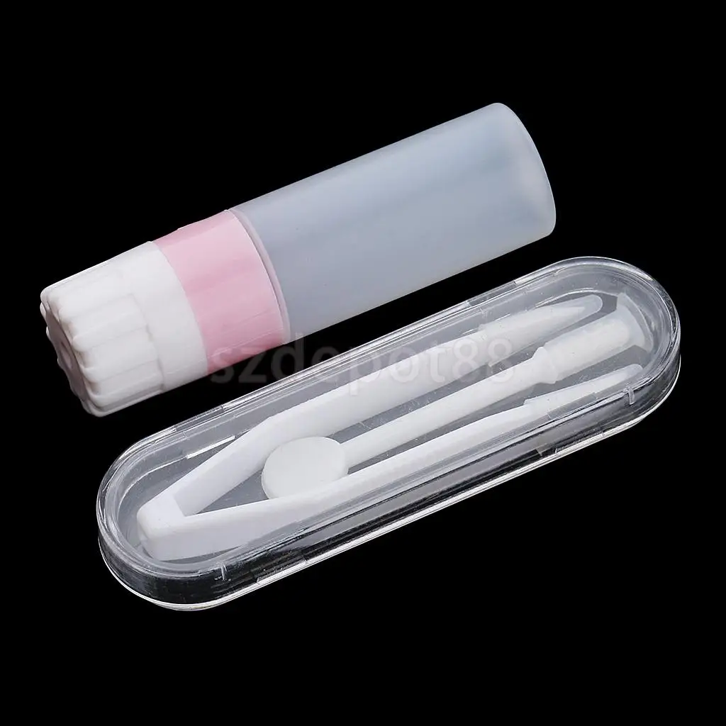 2 Set Mini Contact Lens Box Travel Cartoon Cute Cream Cake Contact Lenses Holder with Storage Zipper Pouch Black/ Rose Red