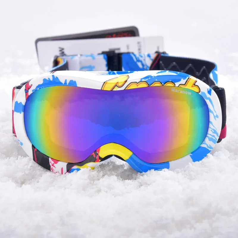 Лыжные очки зимние снежные виды спорта сноуборд с анти-туманом одиночные линзы Лыжная маска очки катание на лыжах мужчины женщины снег сноуборд очки - Цвет: Multi blue