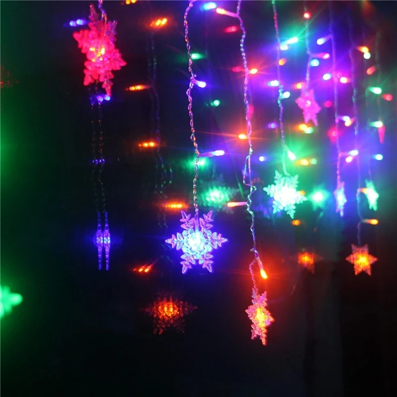 Us 12 17 28 Off Colorful 4m 100smd Led 18p Snowflake Curtain String Lights For New Year Xmas Wedding Party Ceiling Windows Decoration 110v 240v In