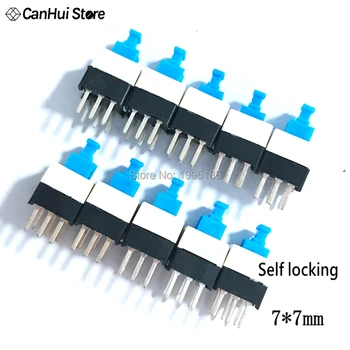 

100PCS/Lot 7X7mm 7*7mm 6Pin Push Tactile Power Micro Switch Self lock On/Off button Latching switch Wholesale Electronic