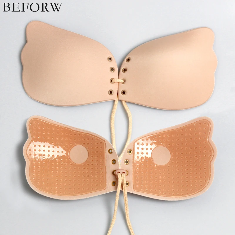 BEFORW Women Invisible Bra Super Push Up Seamless Self-Adhesive Sticky Wedding Party Front Strapless A B C D Cup Fly Bra