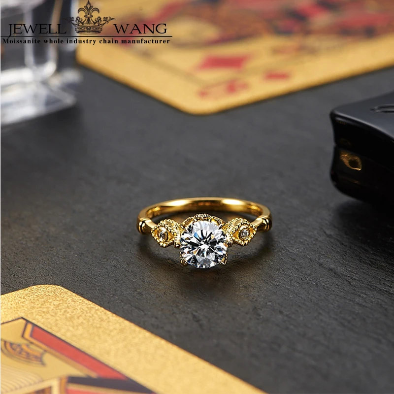 Ювелирные изделия moissantes обручальные кольца для женщин 18 К желтого золота дизайн покера 0.5ct Сертифицированный цвет Jk/vvs1 классический