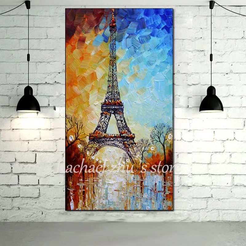 

Large Hand Painted Palette Knife Eiffel Tower Oil Painting On Canvas Abstract Tower Wall Art Pictures For Living Room Home Decor