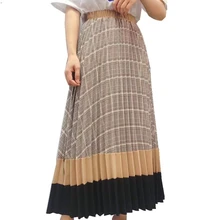 8529# весенние женские юбки длинные летние хлопковые юбки для девочек Новая плиссированная юбка в клетку прямые продажи с фабрики