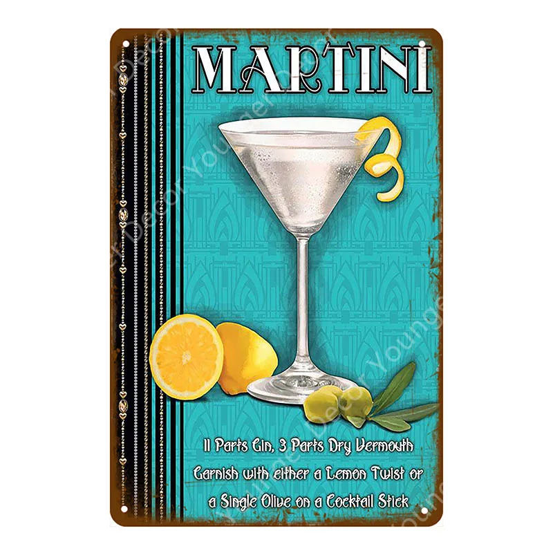 Ром пиво мартини Mojito коктейль меню жестяная вывеска бар Настенный декор клуб