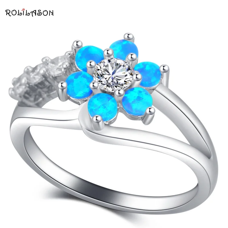 

ROLILASON Full Sizes Wholesale Blue Fire Opal 925 Silver Zircon Fashion Jewelry Wedding Rings USA Size #5#6#7#8#9#10 OR881