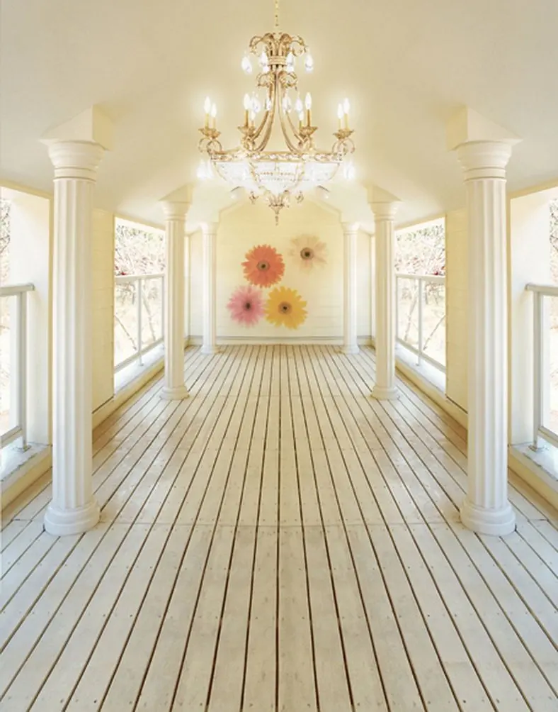 

5x7ft Wooden Floor Hall Flowers Photography Backdrops Photo Props Studio Background