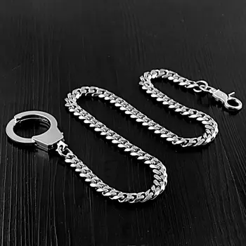 

Stainless Steel Biker Wallet Chain Keychain with Punk Cuff Clasp